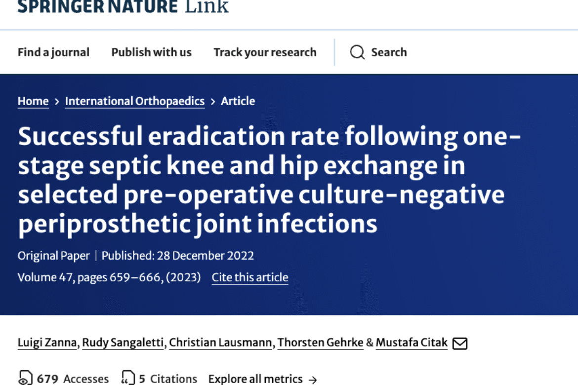 Tasso di successo dell’intervento di revisione settica in un unico tempo in pazienti con infezioni periprotesiche dell’anca o del ginocchio